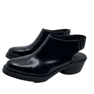 Camper Black Slingback Leather Clog Mules